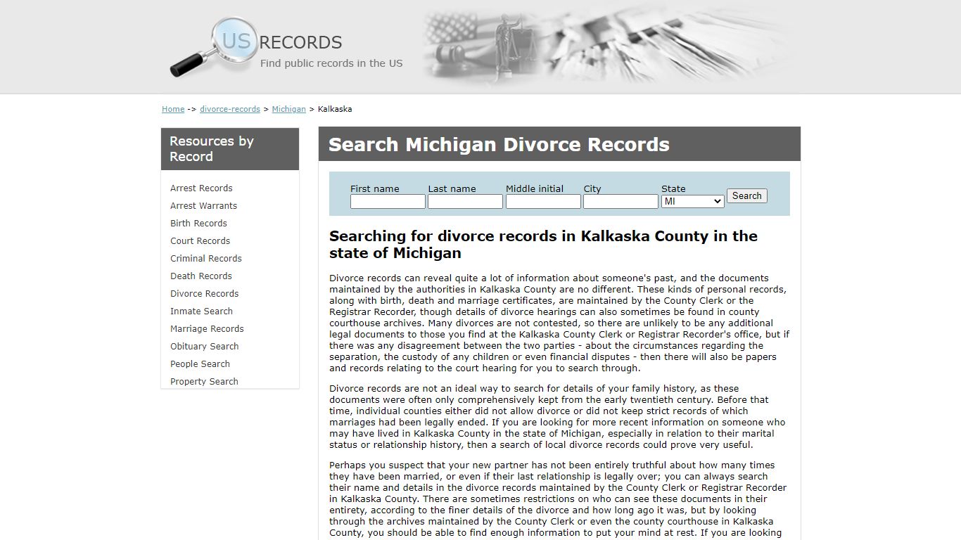 Search Divorce Records Kalkaska Michigan | US Records
