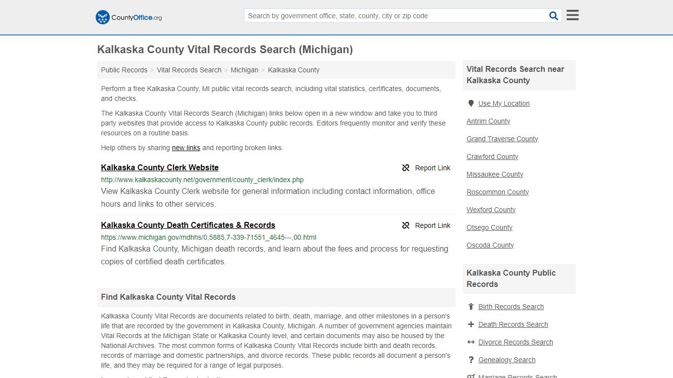 Kalkaska County Vital Records Search (Michigan) - County Office