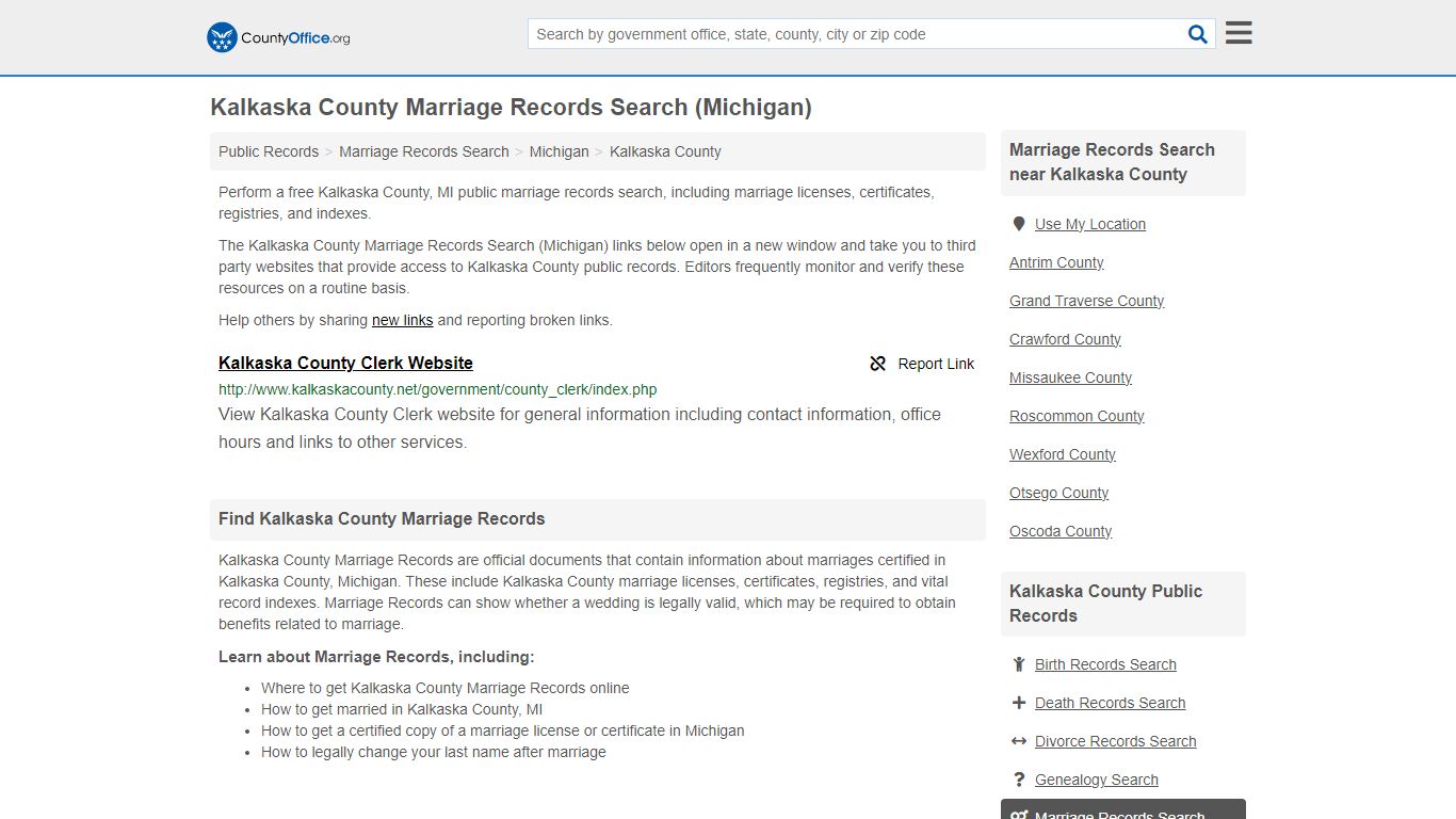 Kalkaska County Marriage Records Search (Michigan)